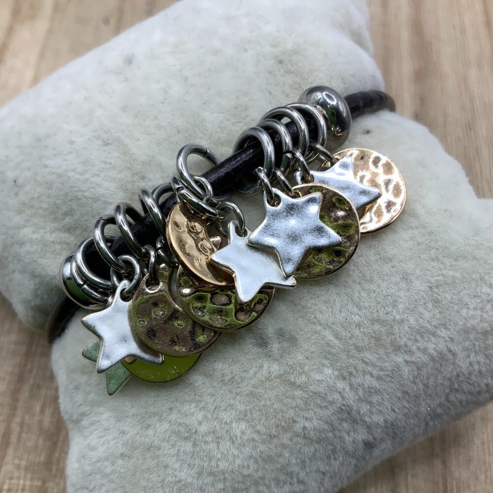 Demdaco Moon Star Charm "Giving Collection" Leather Cord Bracelet